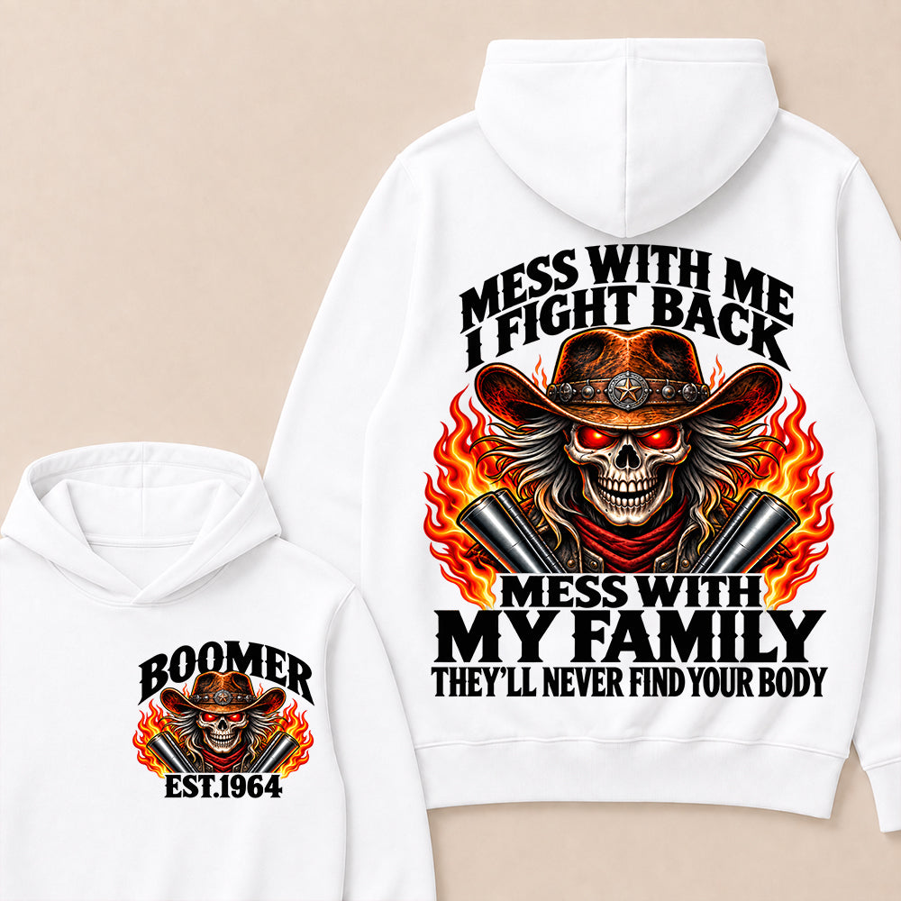 Mess With Me I Fight Back Custom Year Boomer EST.Year Cowboy Skull Hoodie