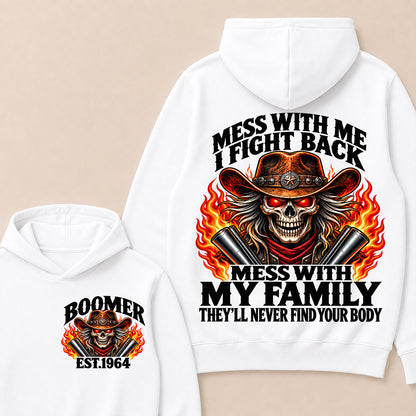 Mess With Me I Fight Back Custom Year Boomer EST.Year Cowboy Skull Hoodie