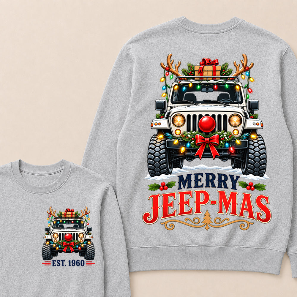Merry Jeep-Mas – Custom EST.Year Christmas Off-Road Vehicle & Reindeer Antlers Sweatshirt