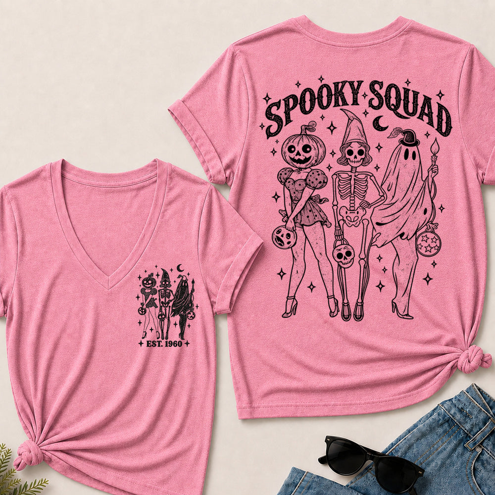 Spooky Squad – Custom EST.Year Vintage Halloween Trio Women’s V-Neck T-Shirt