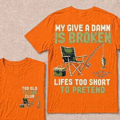 Retro Pixel Fishing T-Shirt | "My Give A Damn Is Broken" Funny Angler Graphic Tee