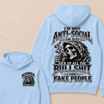 Custom EST.Year I'm Not Anti-Social I'm Just Sick Of All The Bullshit And Fake People – Boomer Vintage Skull Graphic Hoodie