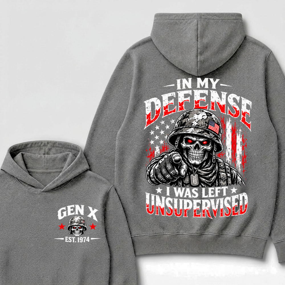 In My Defense I Was Left Unsupervised Est. Year Veteran Skull Graphic Hoodie
