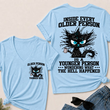 Inside Every Older Person – Funny Black Cat Women's V-Neck T-Shirt