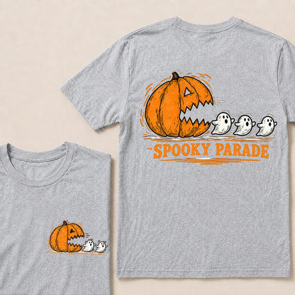 Spooky Parade – Vintage Halloween Pumpkin & Ghosts Graphic T-Shirt