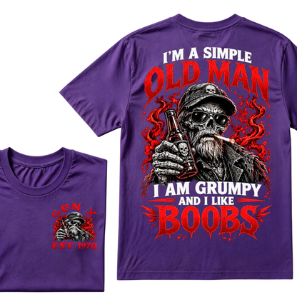 "I'm A Simple Old Man, I Am Grumpy And I Like Boobs" – GEN X EST.1970 Skull & Beer Graphic Tee