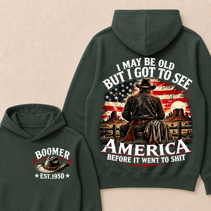 Boomer Custom Year Hoodie, Vintage Western Cowboy Graphic Tee, "I May Be Old But I Got To See America" Back Print