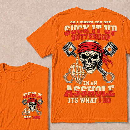 Funny "I'm An Asshole" Skeleton Middle Finger T-Shirt | 8-Bit Pixel Mechanic Graphic Tee