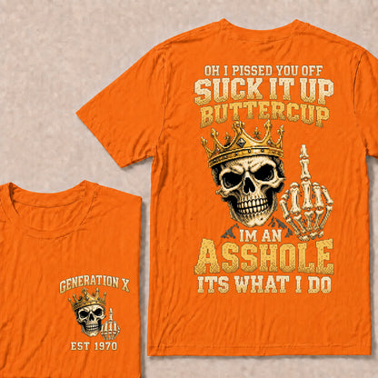 Retro Pixel Gold Crown Skull T-Shirt | "Suck It Up Buttercup" Sarcastic Gen X Tee