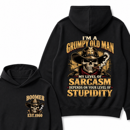 Custom EST.Year I'm A Grumpy Old Man My Level Of Sarcasm Depends On Your Level Of Stupidity Vintage Graphic Hoodie