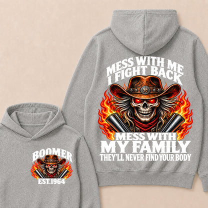 Mess With Me I Fight Back Custom Year Boomer EST.Year Cowboy Skull Hoodie