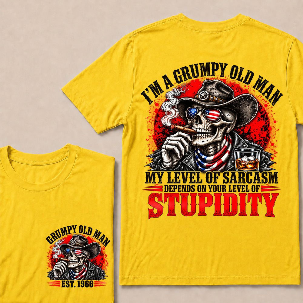 I’m a Grumpy Old Man My Level of Sarcasm Depends on Your Level of Stupidity – Custom EST.Year Cowboy Skull & Cigar T-Shirt