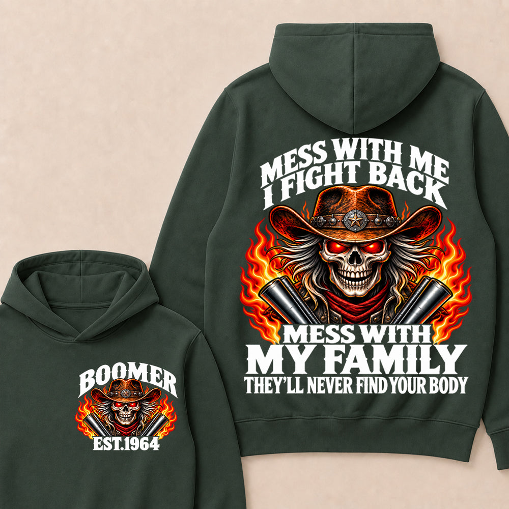 Mess With Me I Fight Back Custom Year Boomer EST.Year Cowboy Skull Hoodie