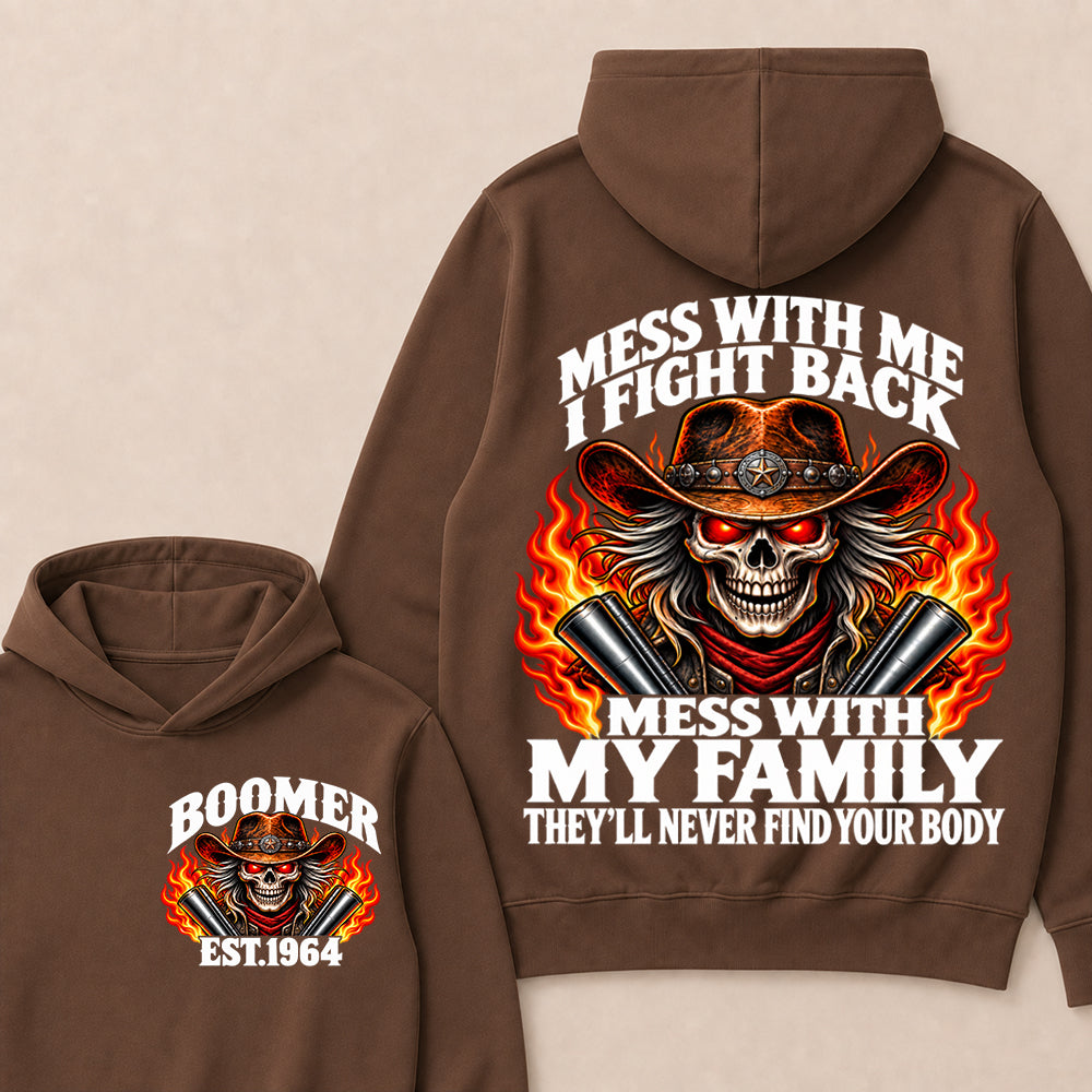 Mess With Me I Fight Back Custom Year Boomer EST.Year Cowboy Skull Hoodie