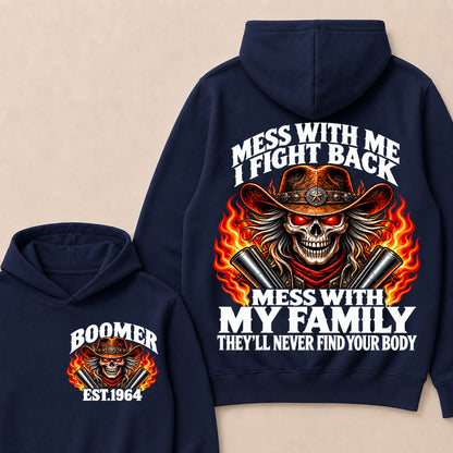Mess With Me I Fight Back Custom Year Boomer EST.Year Cowboy Skull Hoodie