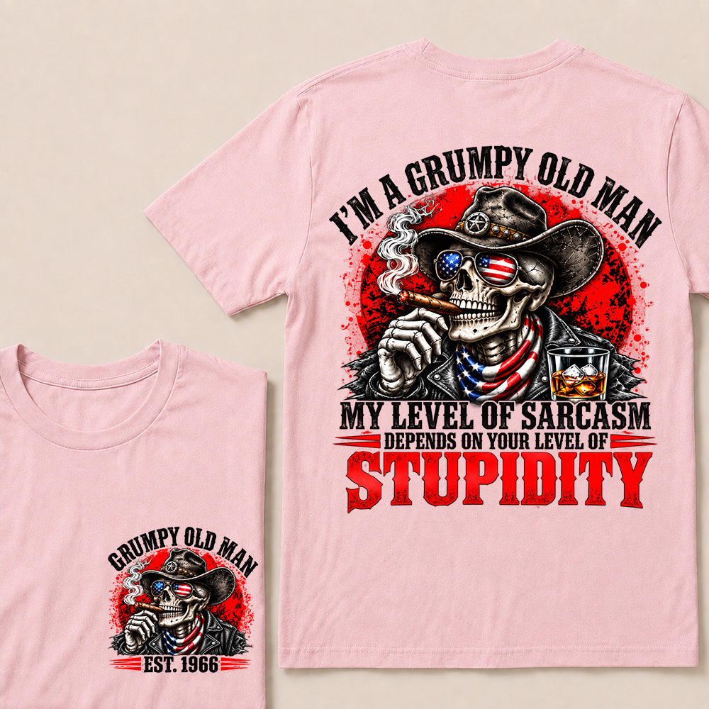 I’m a Grumpy Old Man My Level of Sarcasm Depends on Your Level of Stupidity – Custom EST.Year Cowboy Skull & Cigar T-Shirt