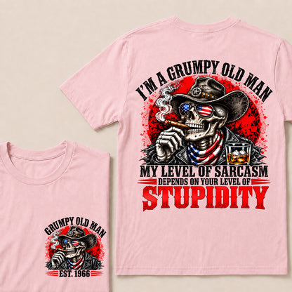 I’m a Grumpy Old Man My Level of Sarcasm Depends on Your Level of Stupidity – Custom EST.Year Cowboy Skull & Cigar T-Shirt