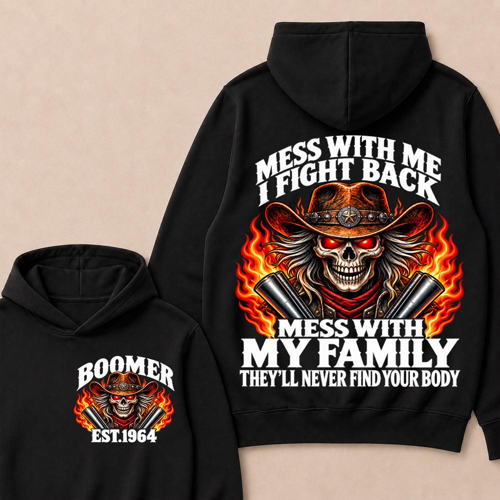 Mess With Me I Fight Back Custom Year Boomer EST.Year Cowboy Skull Hoodie