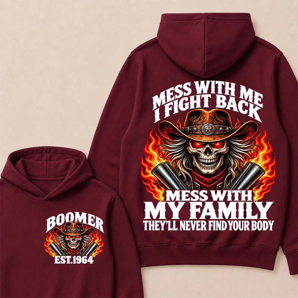 Mess With Me I Fight Back Custom Year Boomer EST.Year Cowboy Skull Hoodie