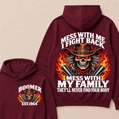 Mess With Me I Fight Back Custom Year Boomer EST.Year Cowboy Skull Hoodie