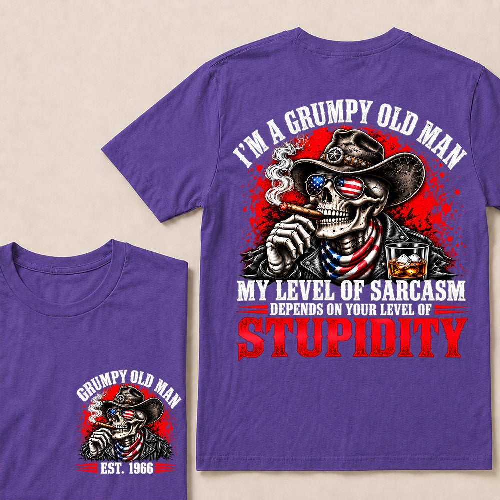 I’m a Grumpy Old Man My Level of Sarcasm Depends on Your Level of Stupidity – Custom EST.Year Cowboy Skull & Cigar T-Shirt