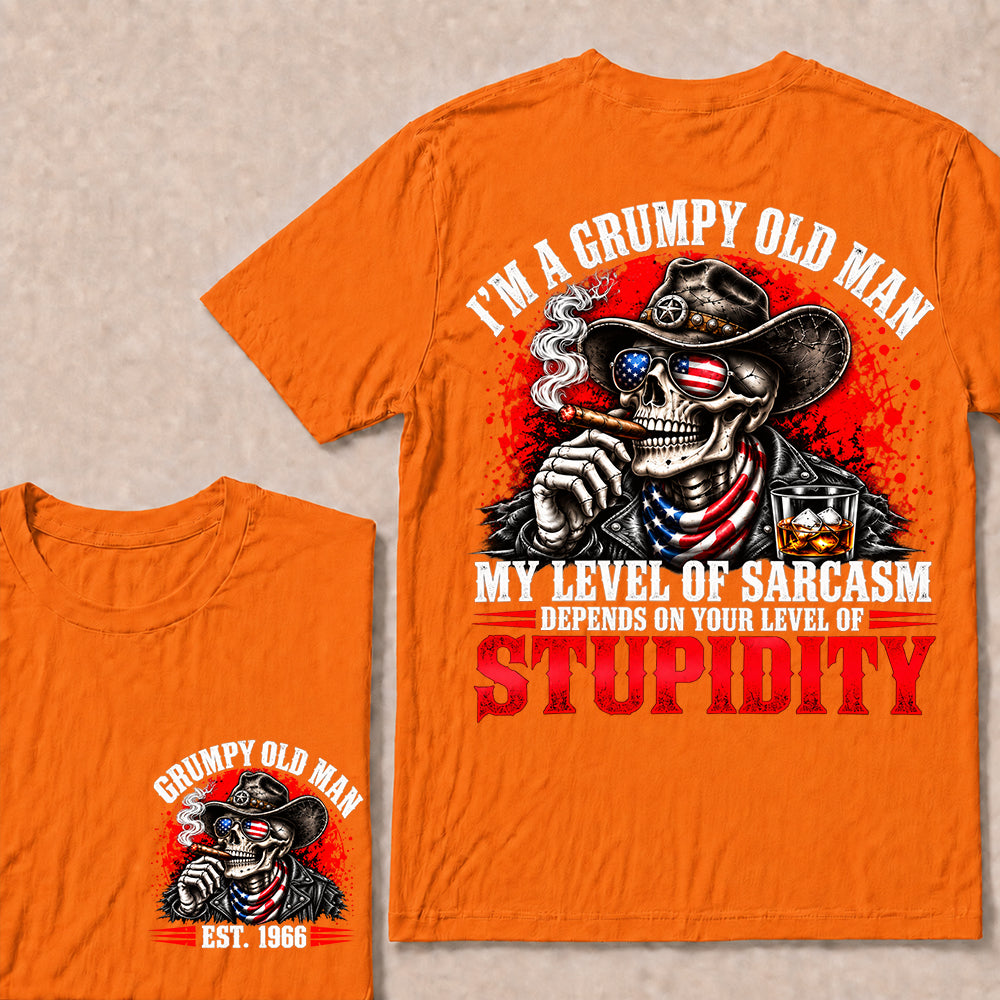 I’m a Grumpy Old Man My Level of Sarcasm Depends on Your Level of Stupidity – Custom EST.Year Cowboy Skull & Cigar T-Shirt