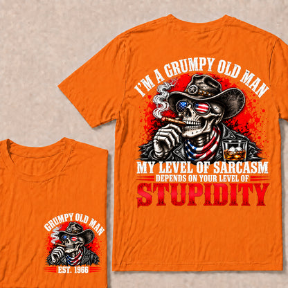 I’m a Grumpy Old Man My Level of Sarcasm Depends on Your Level of Stupidity – Custom EST.Year Cowboy Skull & Cigar T-Shirt