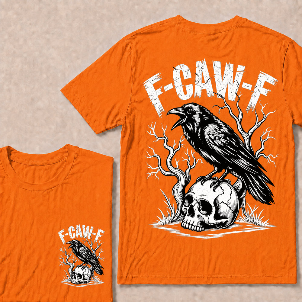 F-CAW-F – Vintage Crow & Skull Graphic T-Shirt