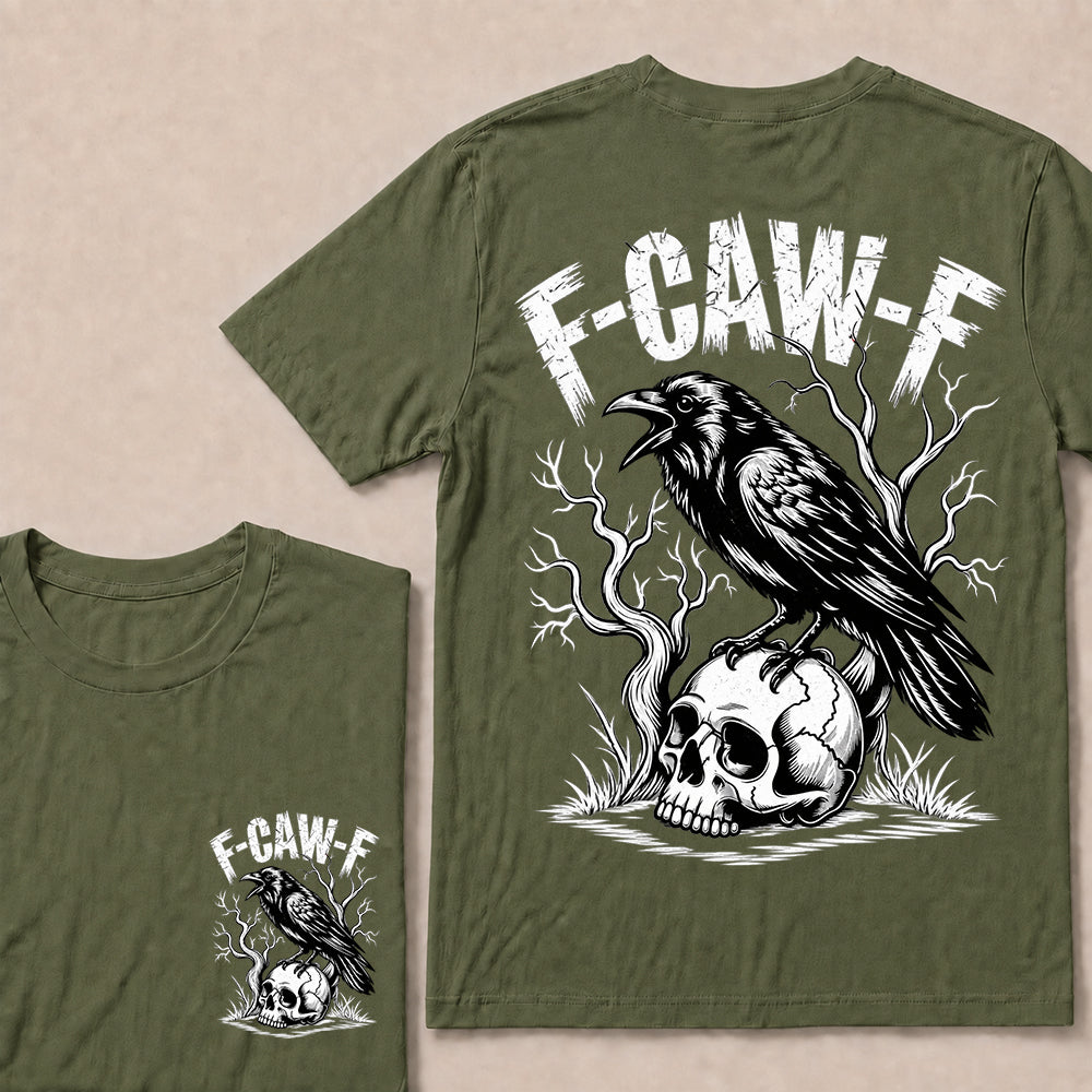 F-CAW-F – Vintage Crow & Skull Graphic T-Shirt