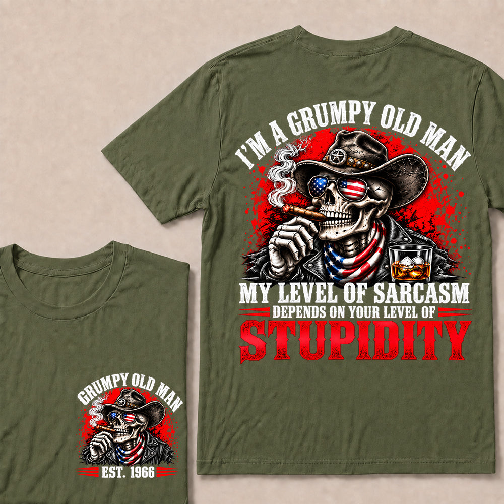 I’m a Grumpy Old Man My Level of Sarcasm Depends on Your Level of Stupidity – Custom EST.Year Cowboy Skull & Cigar T-Shirt