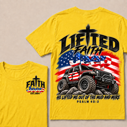 Custom Year Lifted Faith Jeep He Lifted Me Out Of The Mud And Mire Psalm 40:2 T-Shirts