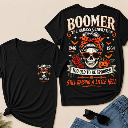 Personalized Boomer Too Old To Be Spooked Halloween V-Neck T-Shirt