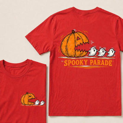 Spooky Parade – Vintage Halloween Pumpkin & Ghosts Graphic T-Shirt
