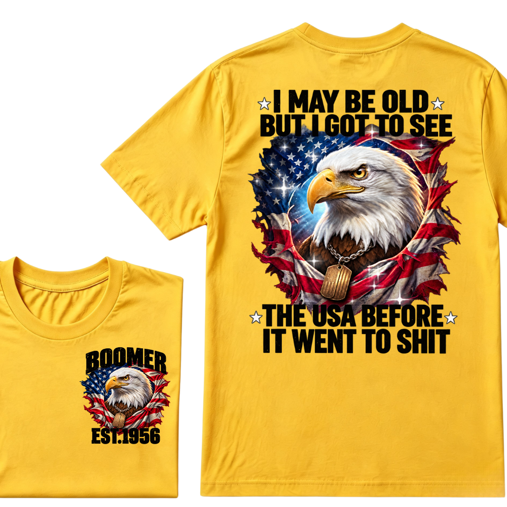 Boomer EST.Year I May Be Old But I Got To See America Longhorn Skull Retro Patriotic Eagle T-shirt