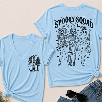 Spooky Squad – Custom EST.Year Vintage Halloween Trio Women’s V-Neck T-Shirt