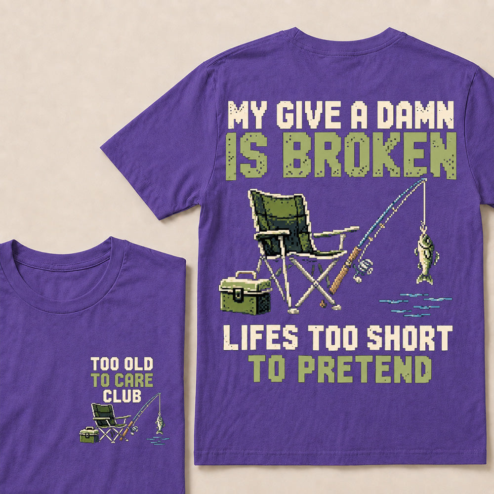 Retro Pixel Fishing T-Shirt | "My Give A Damn Is Broken" Funny Angler Graphic Tee