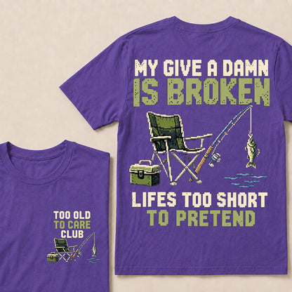 Retro Pixel Fishing T-Shirt | "My Give A Damn Is Broken" Funny Angler Graphic Tee