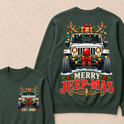 Merry Jeep-Mas – Custom EST.Year Christmas Off-Road Vehicle & Reindeer Antlers Sweatshirt