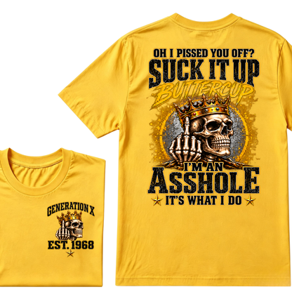Gen X EST.Year Crown Middle Finger Skull Sarcastic Quote Vintage Graphic T-Shirt