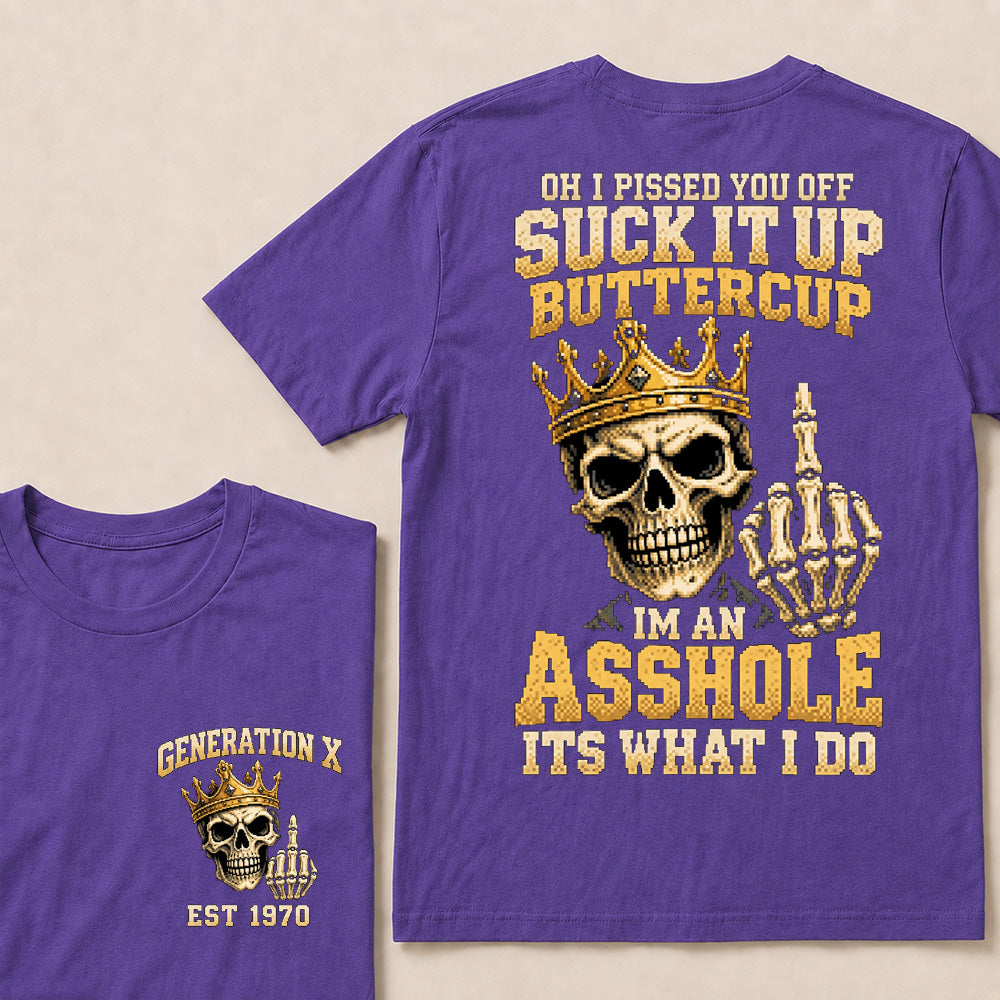 Retro Pixel Gold Crown Skull T-Shirt | "Suck It Up Buttercup" Sarcastic Gen X Tee