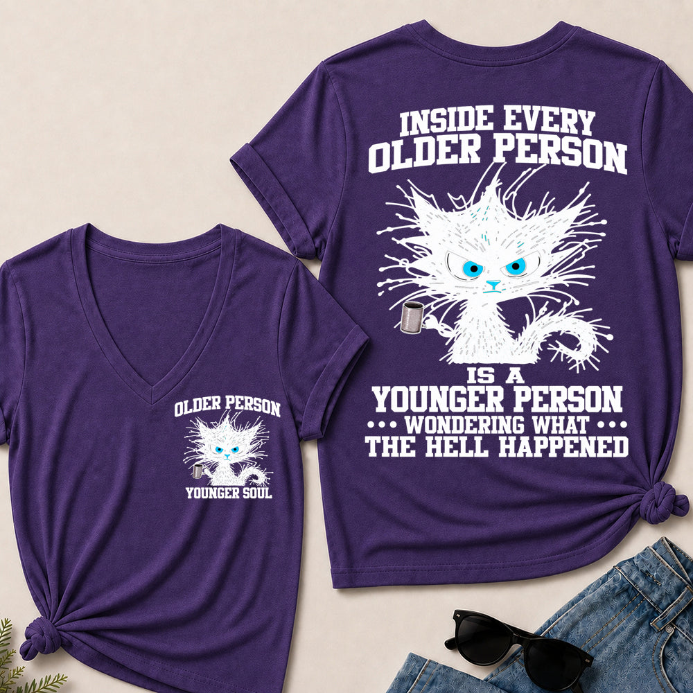 Inside Every Older Person – Funny Black Cat Women's V-Neck T-Shirt