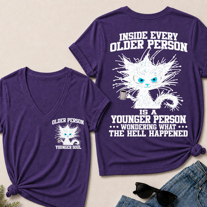 Inside Every Older Person – Funny Black Cat Women's V-Neck T-Shirt