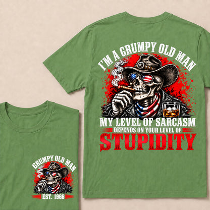 I’m a Grumpy Old Man My Level of Sarcasm Depends on Your Level of Stupidity – Custom EST.Year Cowboy Skull & Cigar T-Shirt