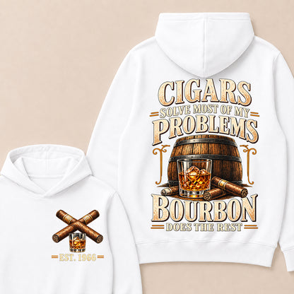 Cigars Solve Most of My Problems Bourbon Does the Rest – Custom EST.Year Vintage Bourbon & Cigar Graphic Hoodie