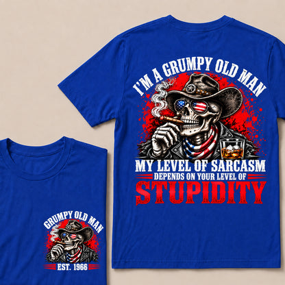 I’m a Grumpy Old Man My Level of Sarcasm Depends on Your Level of Stupidity – Custom EST.Year Cowboy Skull & Cigar T-Shirt