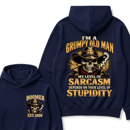 Custom EST.Year I'm A Grumpy Old Man My Level Of Sarcasm Depends On Your Level Of Stupidity Vintage Graphic Hoodie