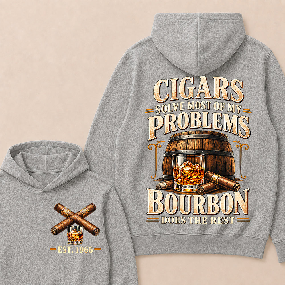Cigars Solve Most of My Problems Bourbon Does the Rest – Custom EST.Year Vintage Bourbon & Cigar Graphic Hoodie