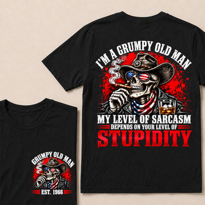 I’m a Grumpy Old Man My Level of Sarcasm Depends on Your Level of Stupidity – Custom EST.Year Cowboy Skull & Cigar T-Shirt