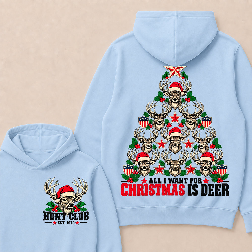 All I Want for Christmas Is Deer – Custom EST. Year Hunt Club Deer Christmas Tree Hoodie