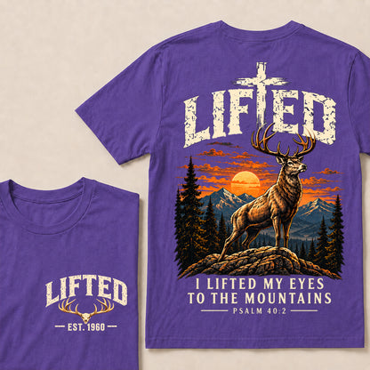 Custom EST.Year Lifted I Lifted My Eyes To The Mountains – Christian Deer & Mountain Graphic Tee